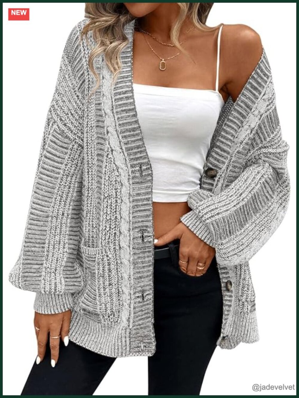 Oversized Open Front Cable Knit Cardigan with Pockets